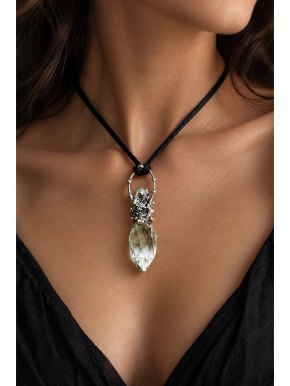 Crystal Perfume Bottle Topper Pendant | Leather Cord Necklace | Alma Antigua